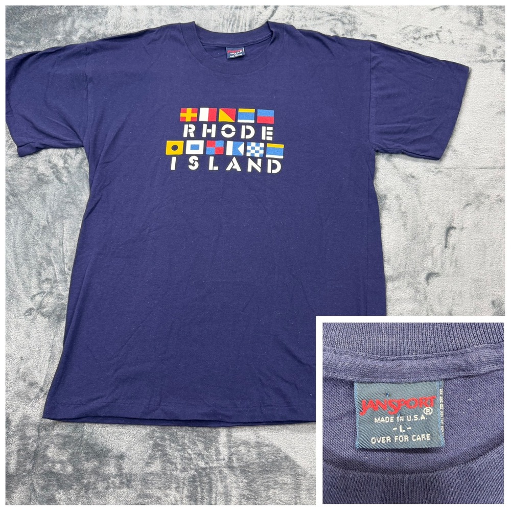 VTG 80s Single Stitch USA JanSport Rhode Island Shirt Nautical Signal Flag Men L